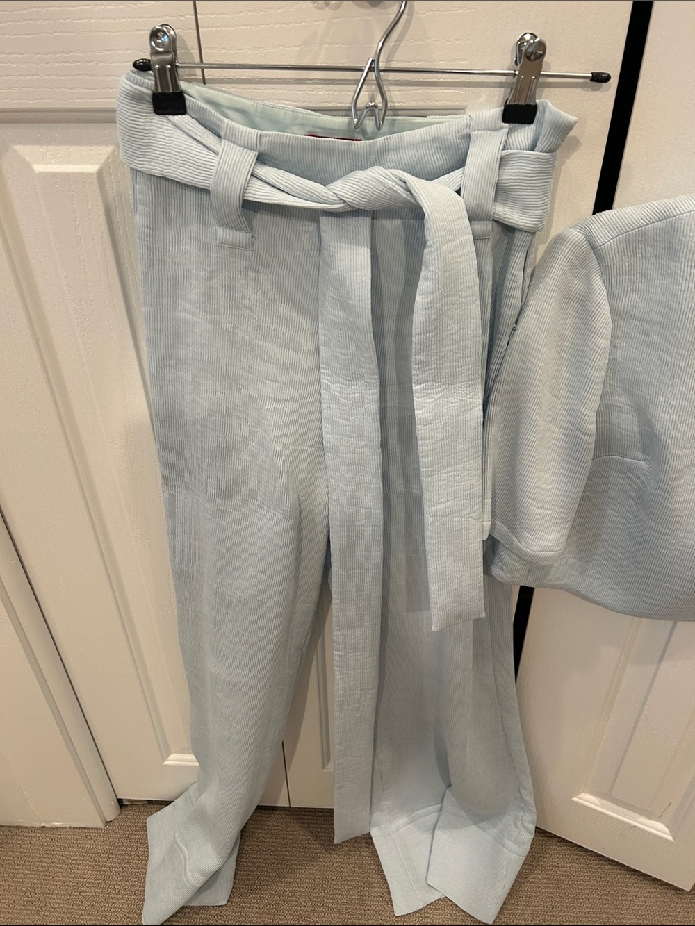 STAUD Pale Blue Wide-Leg Paperbag Tie-Waist Pants